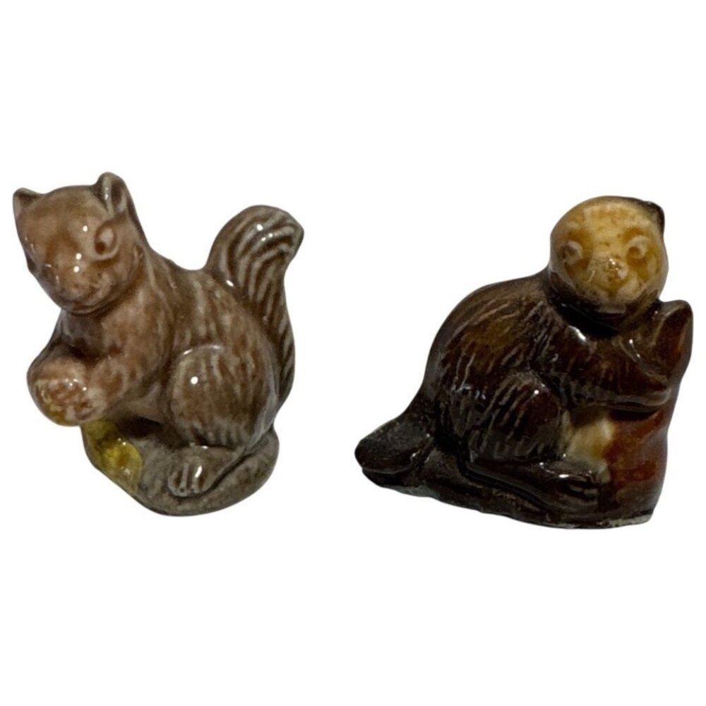 Wade Whimsies Squirrel & Beaver Figurines England Vintage Set of 2 Red Rose Tea